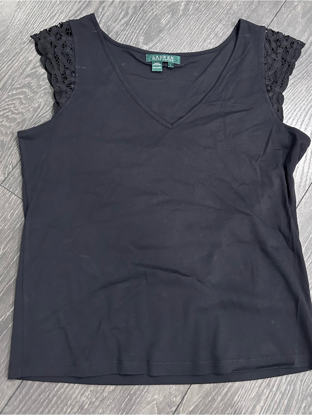 Women's Black Lauren Ralph Lauren Summer Classic Sleeveless Shirt- Size L